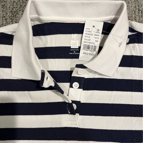 PacSun Women's Striped Polo - Navy and White - Picture 3 of 3